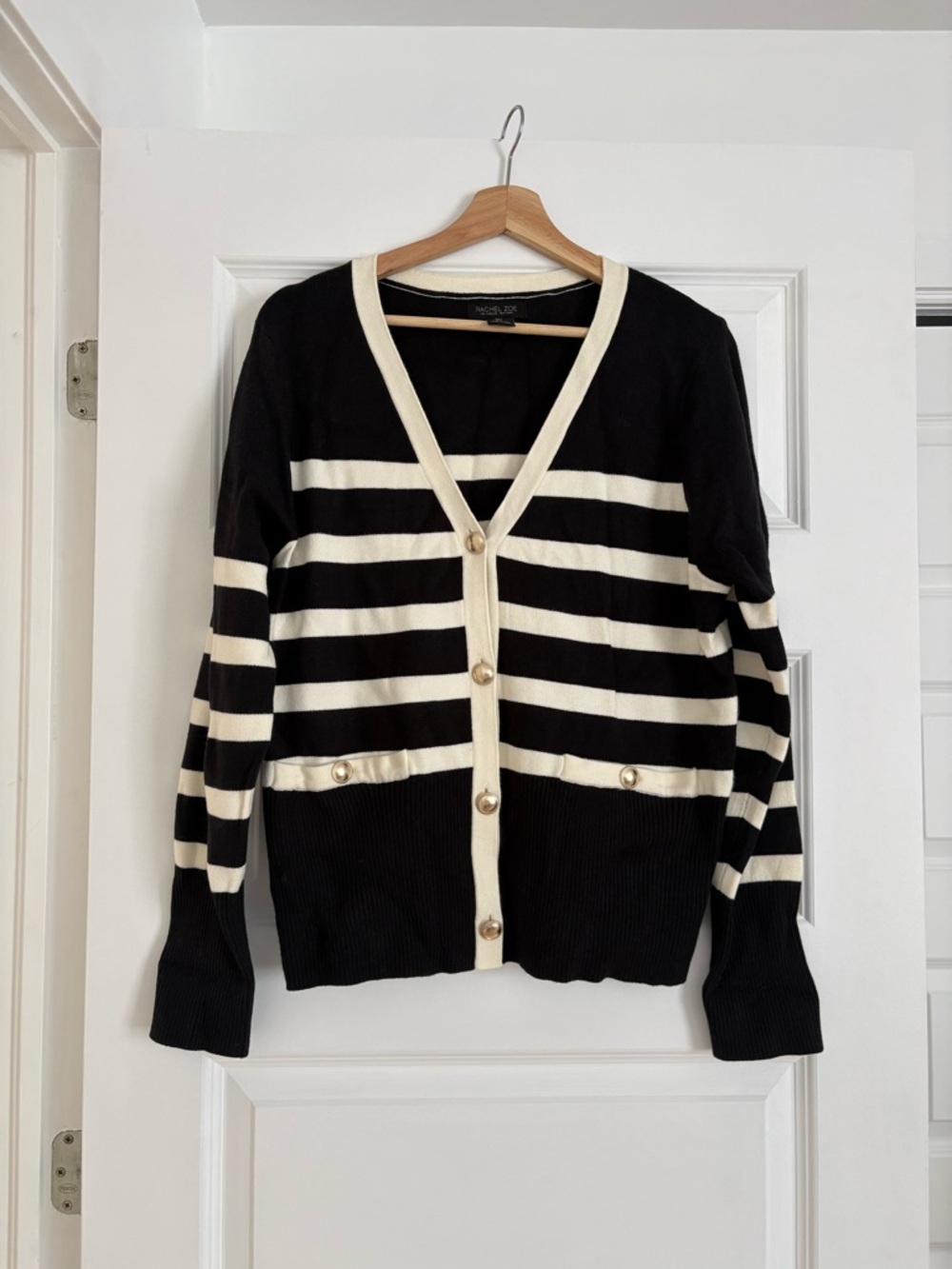 Rachel Zoe Black & Cream Striped V-Neck Cardigan